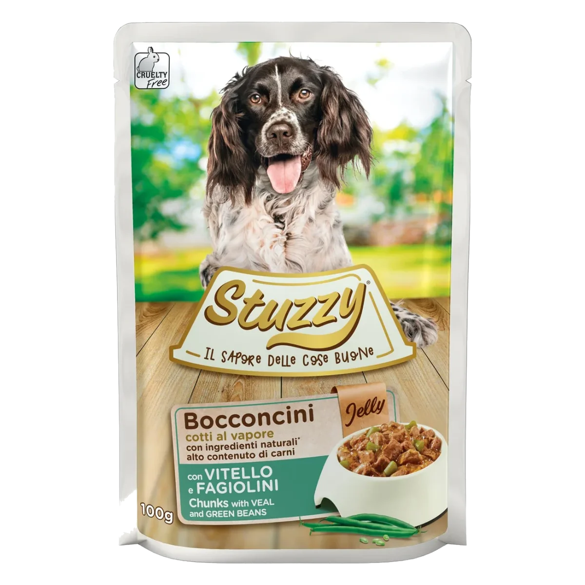 Comida húmeda Stuzzy ternera y judías verdes para perros, sobre 100 g