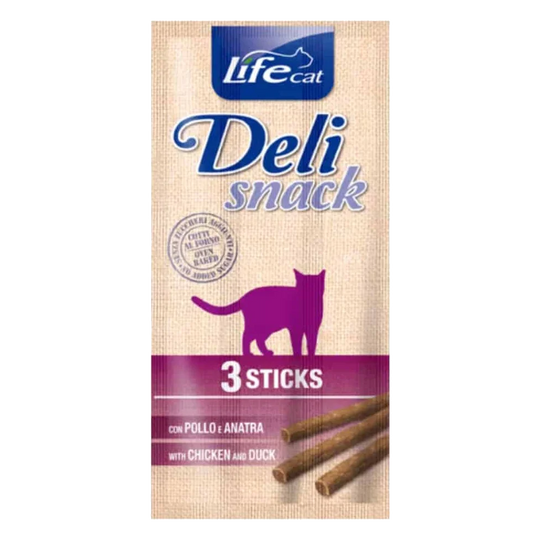 Deli snack life cat sticks pollo/pato 3x5 gr para gatos
