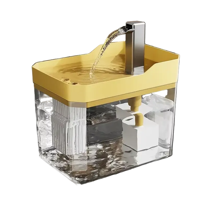 Fuente de agua transparente de 1,5 L con filtro para gatos, USB, amarillo