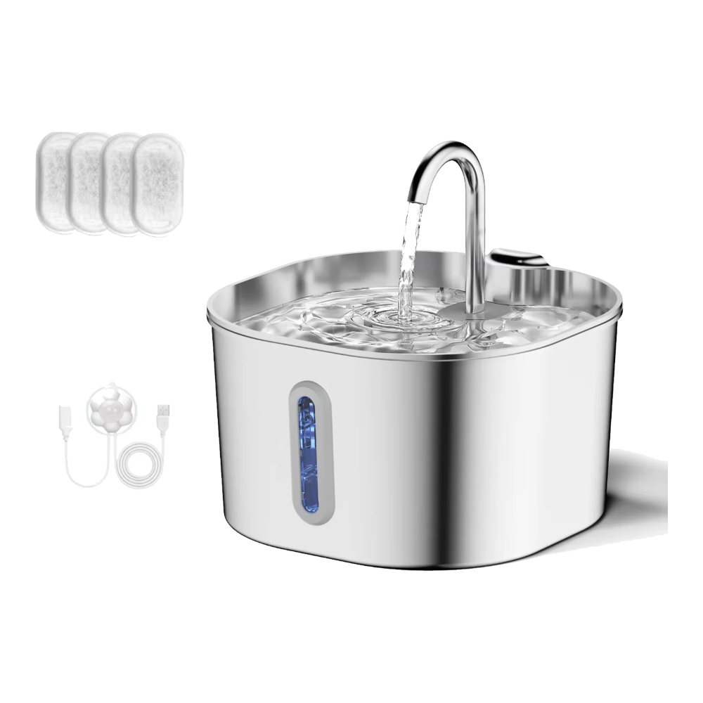Fuente para gatos de acero inoxidable 2,2 L con 4 filtros y sensor de movimiento