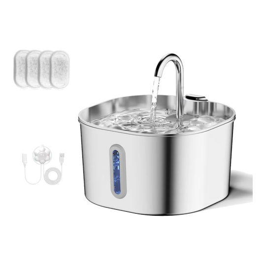 Fuente para gatos de acero inoxidable 2,2 L con 4 filtros y sensor de movimiento