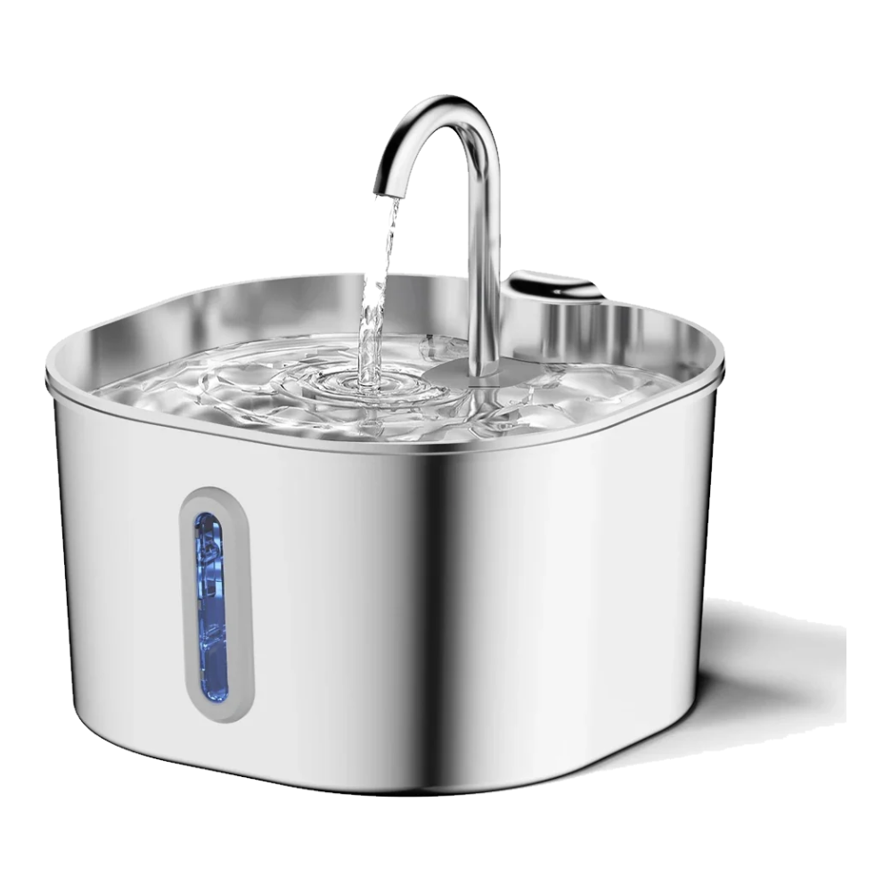 Fuente para gatos de acero inoxidable 2,2 L con grifo y ventana de nivel de agua