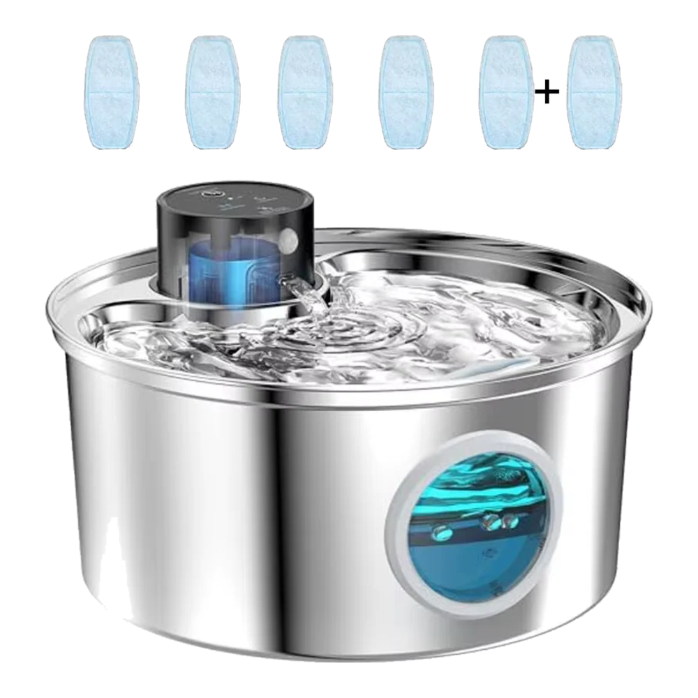 Fuente para gatos de acero inoxidable 3,2 L con sensor y 6 filtros de recambio