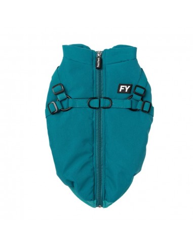 Chaqueta con arnés para perros FuzzYard Flash verde azulado