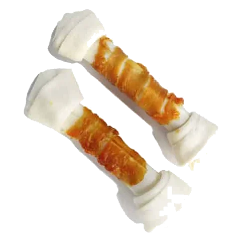 Hueso de nudo de piel blanca con pollo para perros, 7,5 y 20 cm