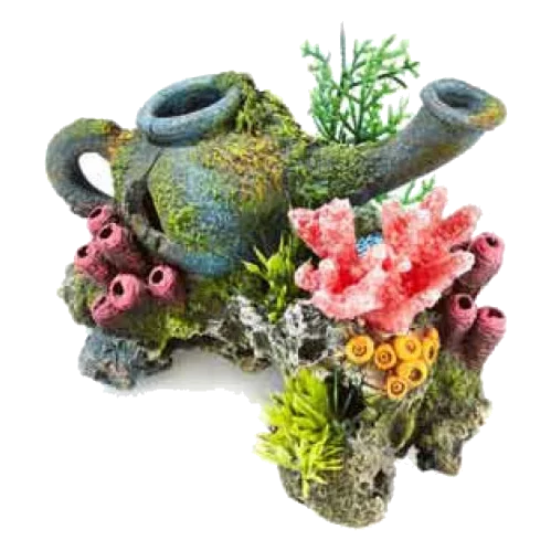 Jarra con rocas y plantas para acuario