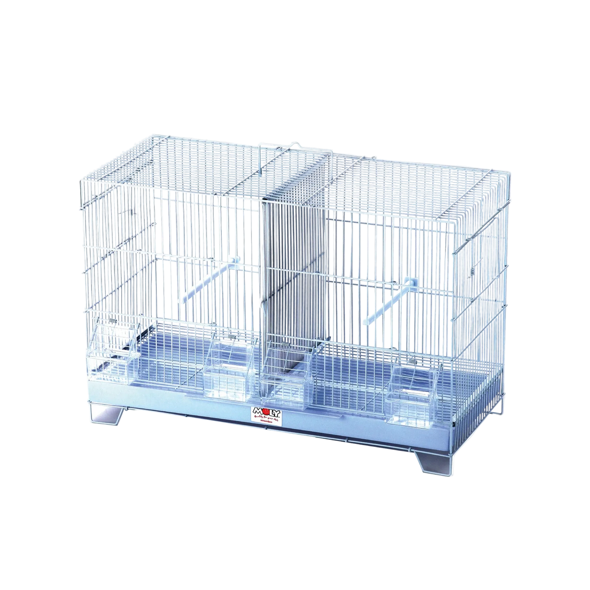Jaula de cría para pájaros de 60 cm con separador central y comederos