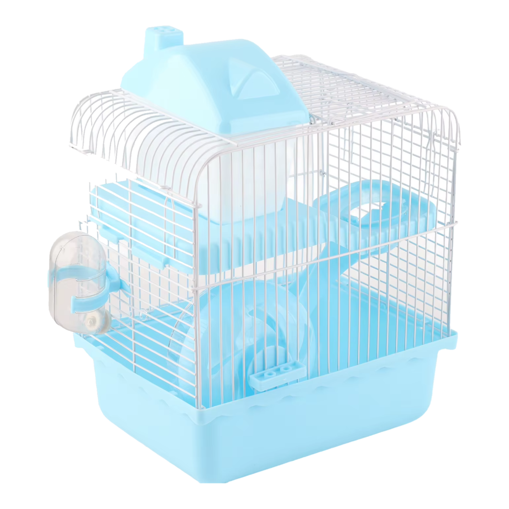 Jaula para hámster de 2 niveles azul con base alta desmontable