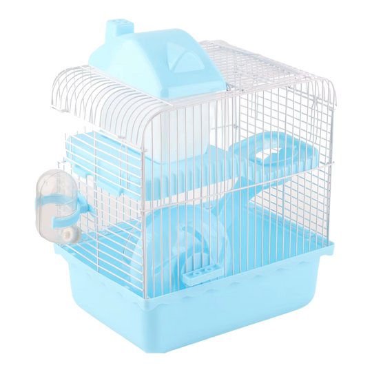 Jaula para hámster de 2 niveles azul con base alta desmontable