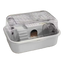 Jaula para hámster antimordeduras gris con tapa abatible transparente
