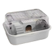 Jaula para hámster antimordeduras gris con tapa abatible transparente