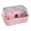 Jaula para hámster antimordeduras rosa con tapa abatible transparente