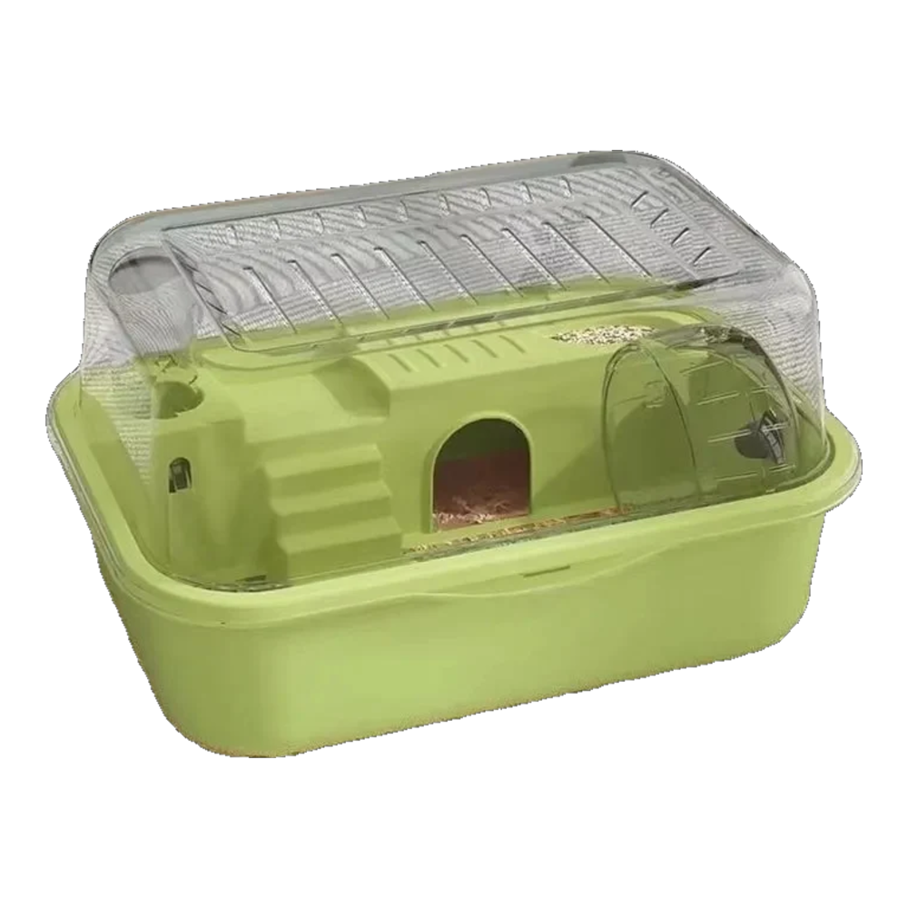 Jaula para hámster antimordeduras verde con tapa abatible transparente