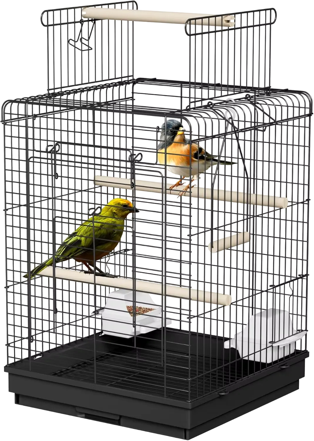 Jaula negra con techo practicable de 40 x 40 cm para periquitos