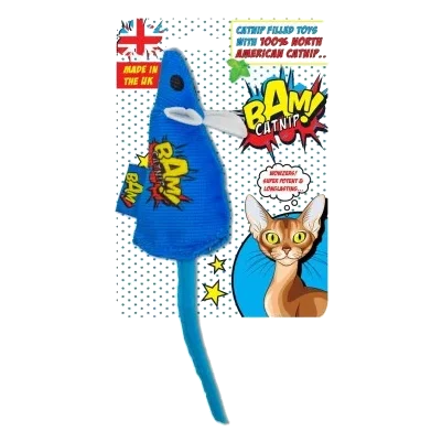 Juguete con catnip para gatos BAM! Ratón azul de 18 cm