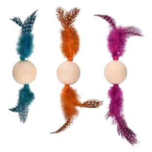 Juguete pelota de madera con plumas para gatos