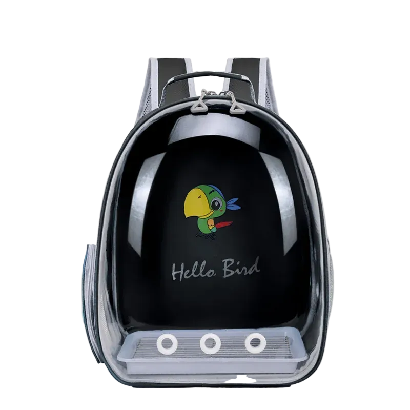 Mochila con cúpula transparente negra para loros y periquitos