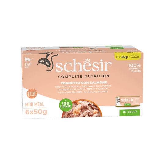 Schesir Latas Multipack Atún con salmón 6x50gr alimento completo para gatos