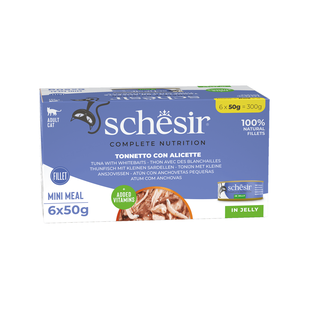 Schesir Latas Multipack Atún con anchoetas 6x50gr alimento completo para gatos