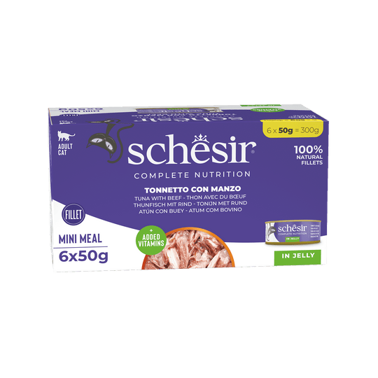 Schesir Latas Multipack Atún con filetes de buey 6x50gr alimento completo para gatos