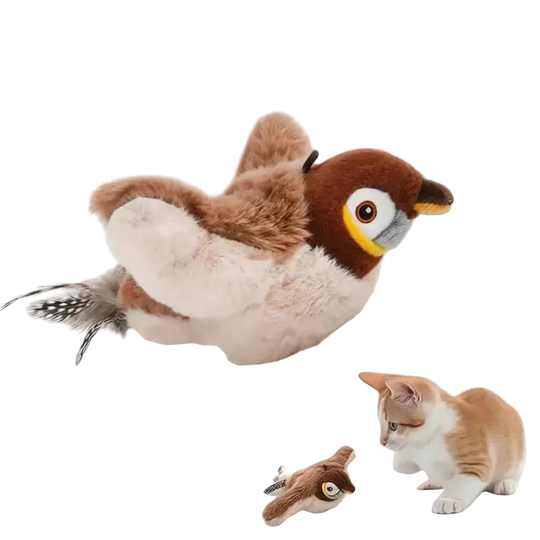 Pájaro interactivo ZONLIDOOG para gatos que aletea y pía, color gorrión marrón
