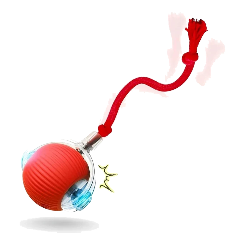 Pelota automática para gatos roja con cola