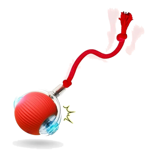 Pelota automática para gatos roja con cola