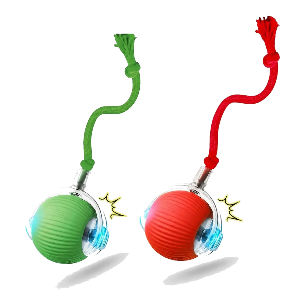 Pack de pelotas automáticas para gatos roja y verde con cola