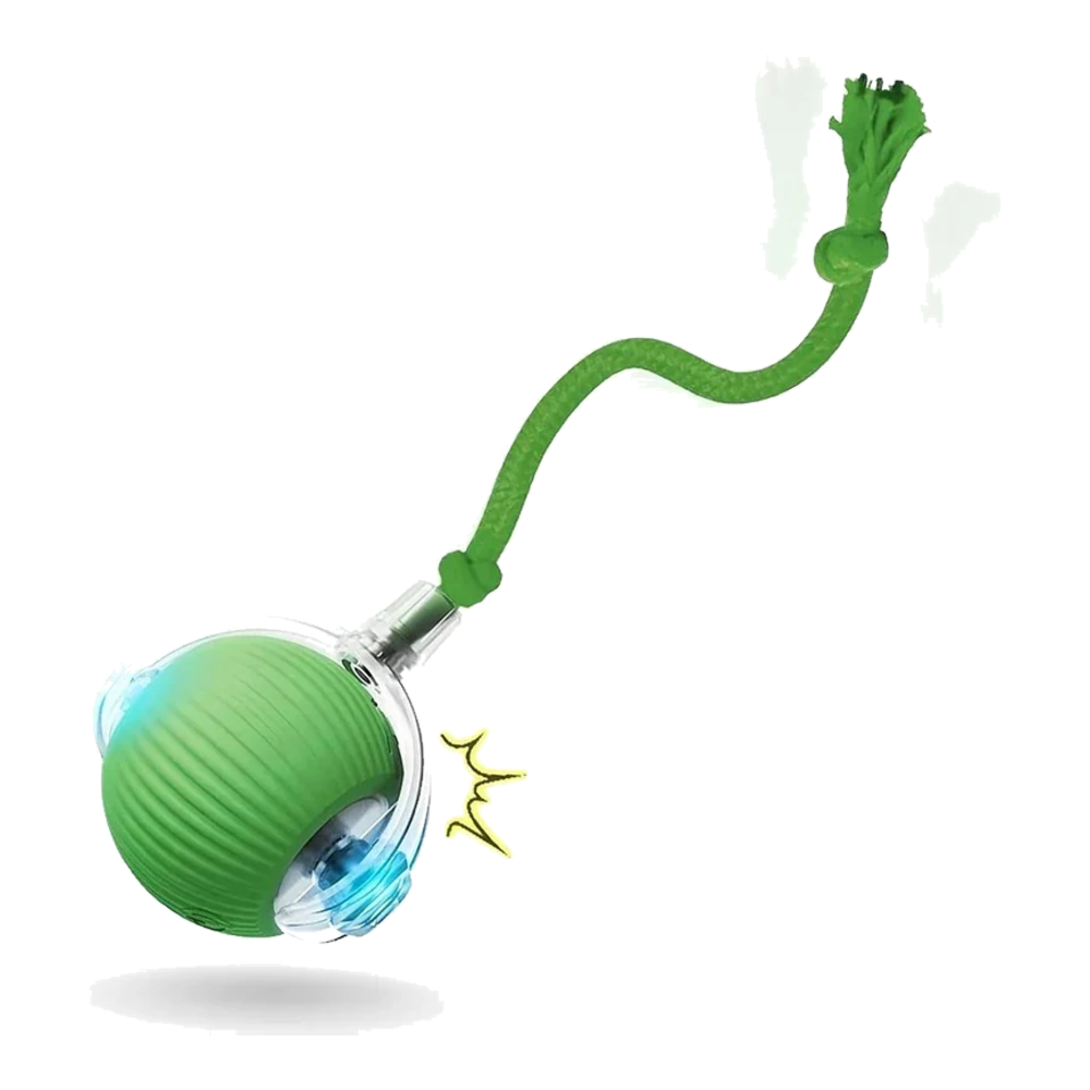 Pelota automática para gatos verde con cola