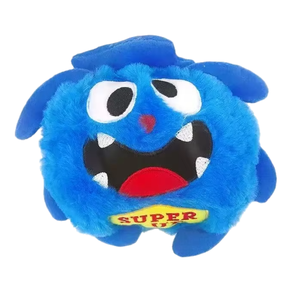 Pelota interactiva para perros con funda de peluche azul