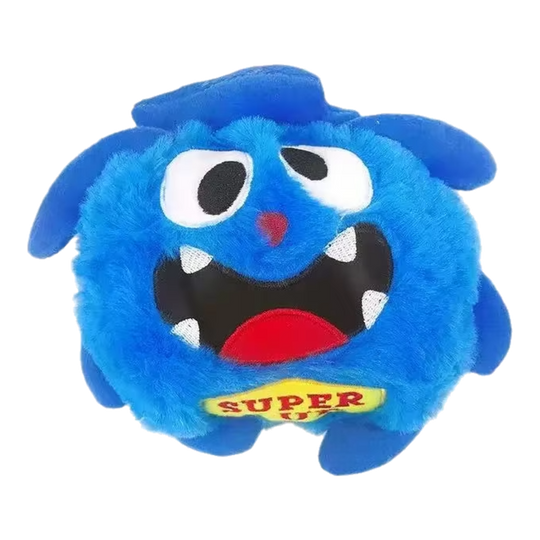 Pelota interactiva para perros con funda de peluche azul