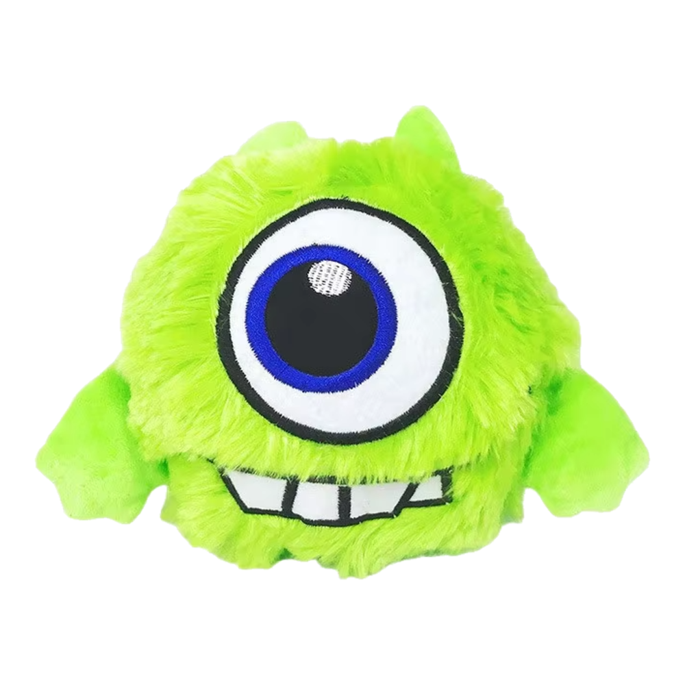Pelota interactiva para perros con funda de peluche verde