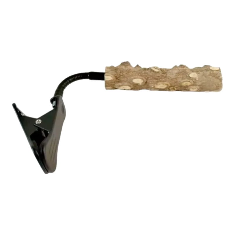 Percha de madera natural para aves con pinza ajustable