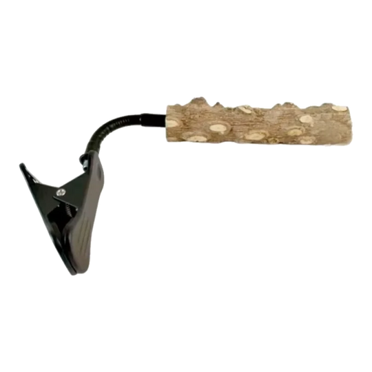 Percha de madera natural para aves con pinza ajustable