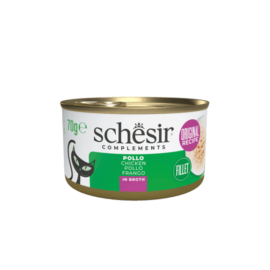 Schesir Lata Filetes de pollo 70g en caldo para gatos