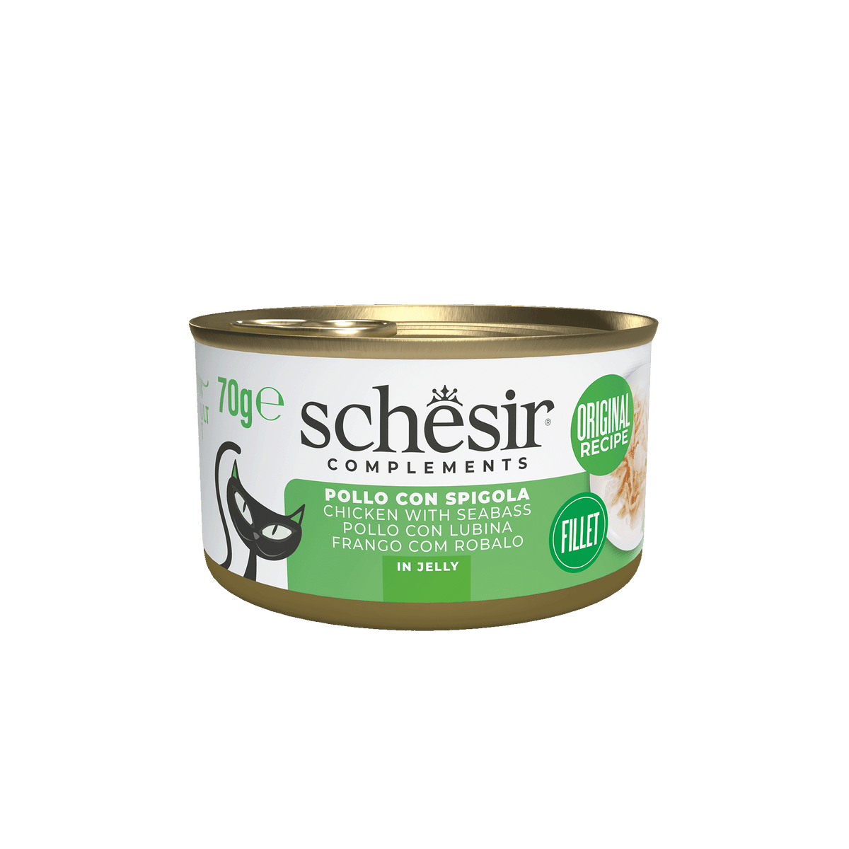 Schesir Lata pollo con lubina 70 g gelatina para gatos