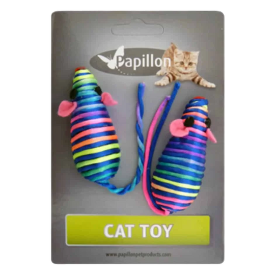 Ratón arco iris con cascabel 7 cm en blister de 2 uds para gatos