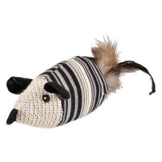 Ratón con plumas negro/blanco para gatos