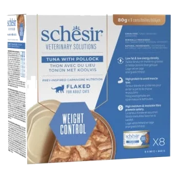 Schesir dieta weight loss atún con abadejo 80 gr para gatos