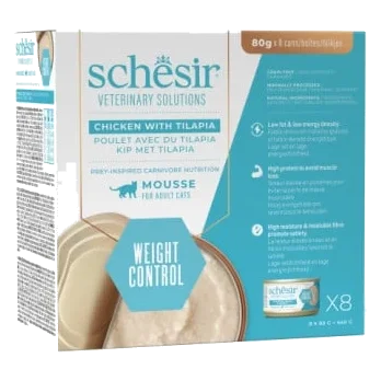 Schesir dieta weight loss pollo con tilapia en mousse para gatos