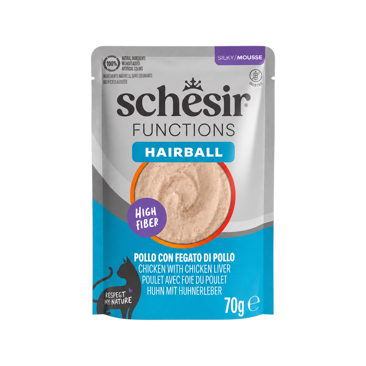 Schesir Functions Hairball de pollo para gatos, 70 g