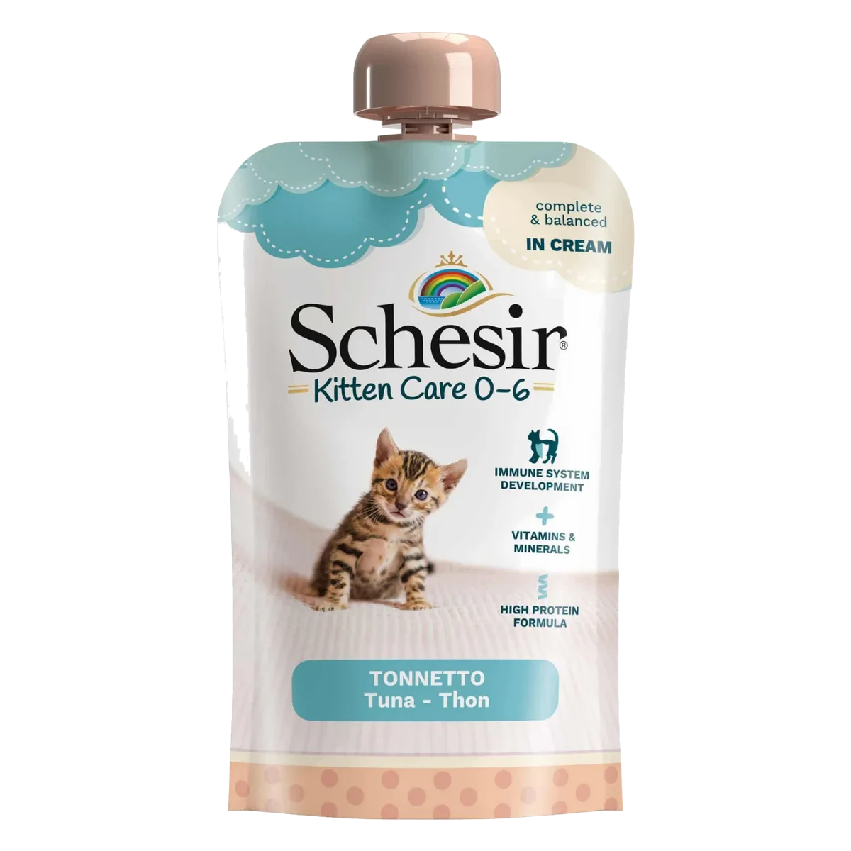 Schesir kitten crema atún 0-6 meses 150 gr para gatos
