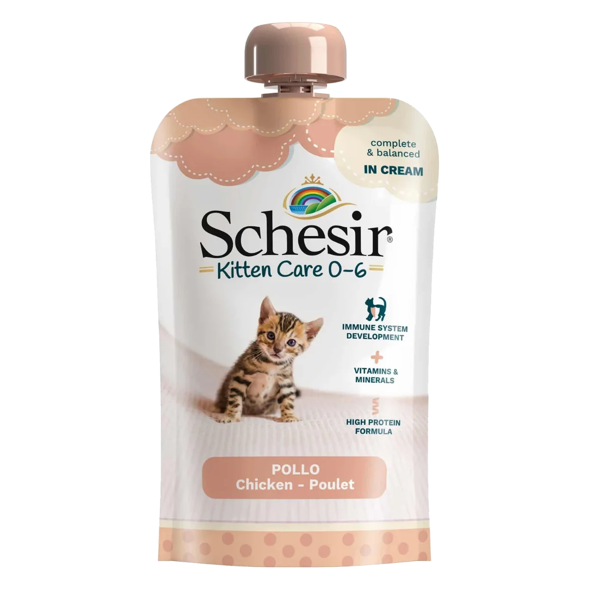 Schesir kitten crema pollo 0-6 meses 150 gr para gatos