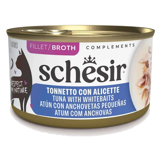 Schesir Lata Atún con anchovetas pequeñas en caldo 70g para gatos