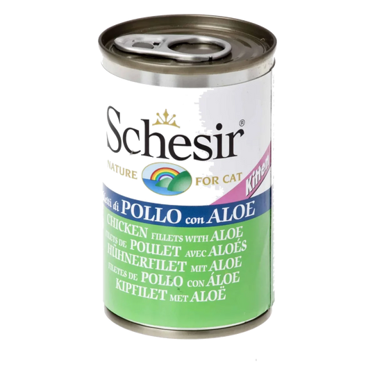 Schesir Lata Filetes de pollo con aloe Kitten 140g para gatos