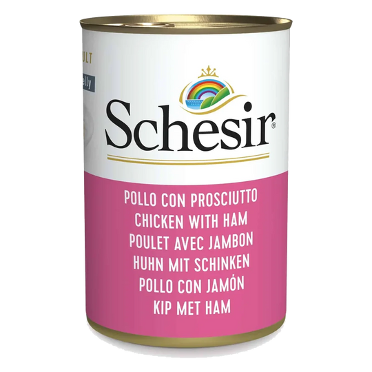 Schesir Lata Filetes de pollo con jamón 140g para gatos