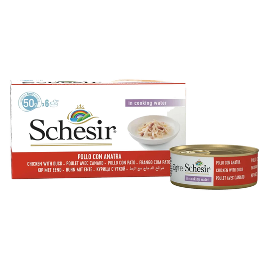 Schesir Latas Multipack Filetes de pollo con pato 6x50gr para gatos