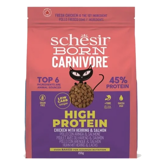 Schesir pienso born carnivore pollo con arenque y salmón 255 gr para gatos