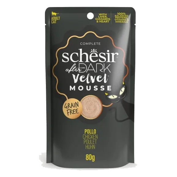 Schesir pouch After Dark velvet pollo 80 gr para gatos