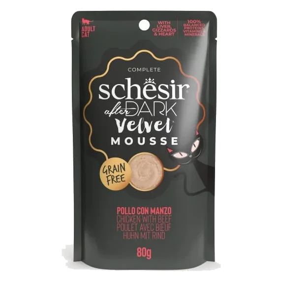 Schesir pouch After Dark velvet pollo con ternera 80 gr para gatos